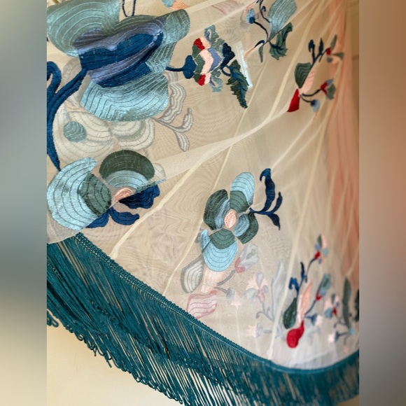 Anthropologie Akemi + Kin Embroidered Floral Tulle Maxi Skirt with Fringe Hem 14 - Picture 7 of 15